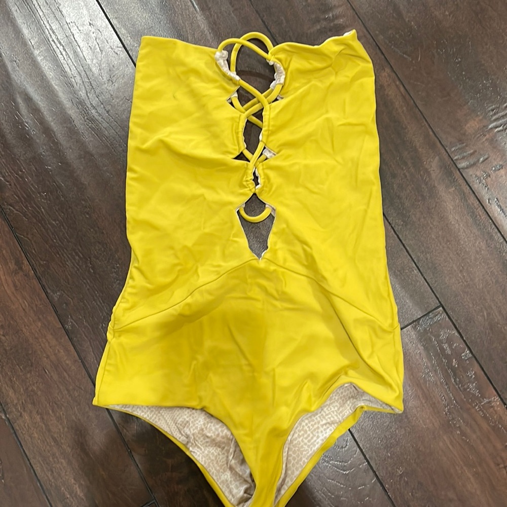 Acacia swimwear one piece cut out yellow swimsuit
